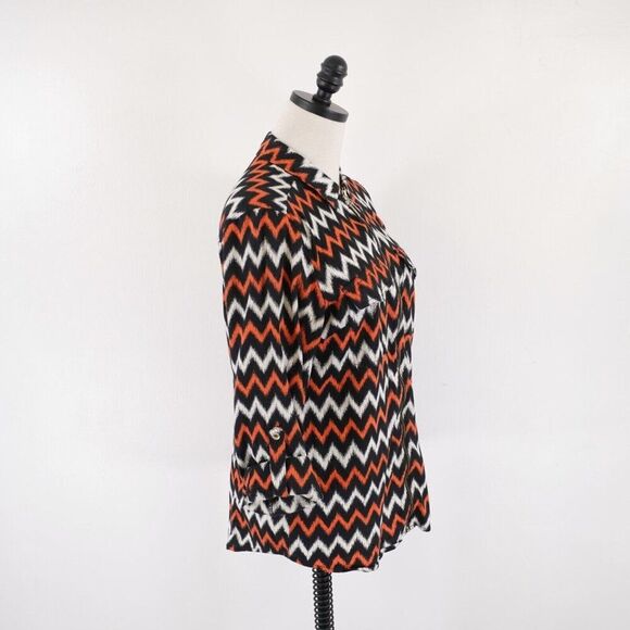 DAMAGED Michael Kors Orange Black Full Zip Collared Shirt Jacket 8 Tab Roll Slee - Picture 6 of 9